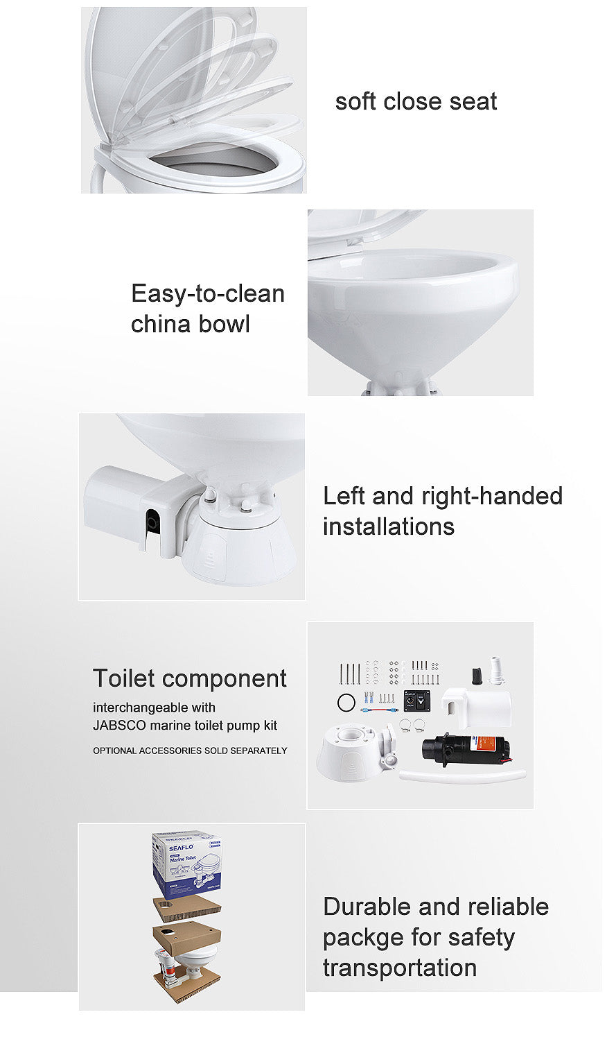 SEAFLO Electric Marine Toilet – Regular (Large Bowl) Dc12v / 24v